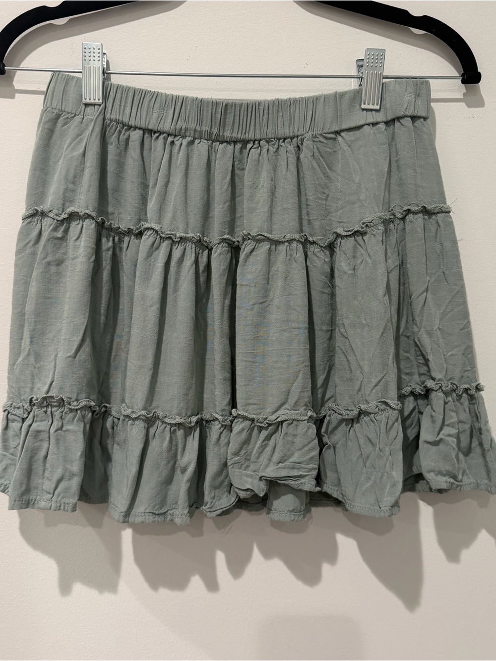 SHEIN Sage Green Tiered Ruffle Mini Skirt